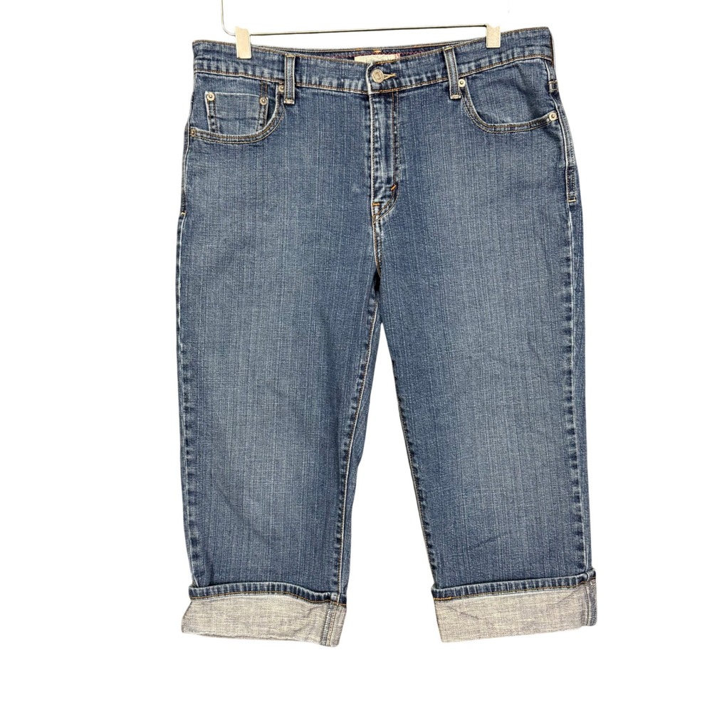 Levis Jeans Womens 14 Blue 516 Capri Denim Cuffed Cotton Stretch Sewn Cuffs‎